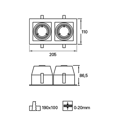 DOWNLIGHT IP23 CARDAN DOUBLE GU10/G5.3 BLANCO