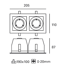 Grey recessed Double Downlight- CARDAN