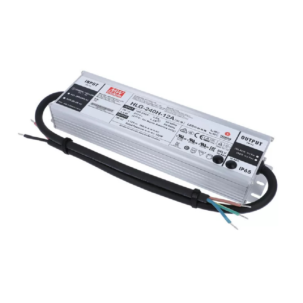 [HLG-240H-12A/24A] 240W 24V Constant Voltage + Constant Current LED Driver IP67 Non-Dimmable.