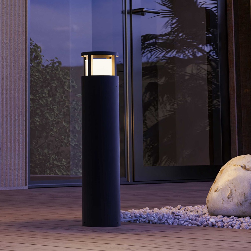Bollard IP54 ONE LED 6.3W LED warm-white 3000K ON-OFF Black 750Lm.
