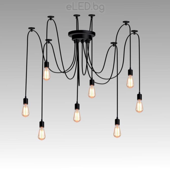 [955BLOOM8] E27 BLACK BLOOM CHANDELIER- 955BLOOM8