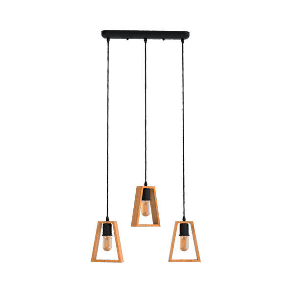[955RONNY3] RONNY PENDANT 3xE27 BLACK/WOOD