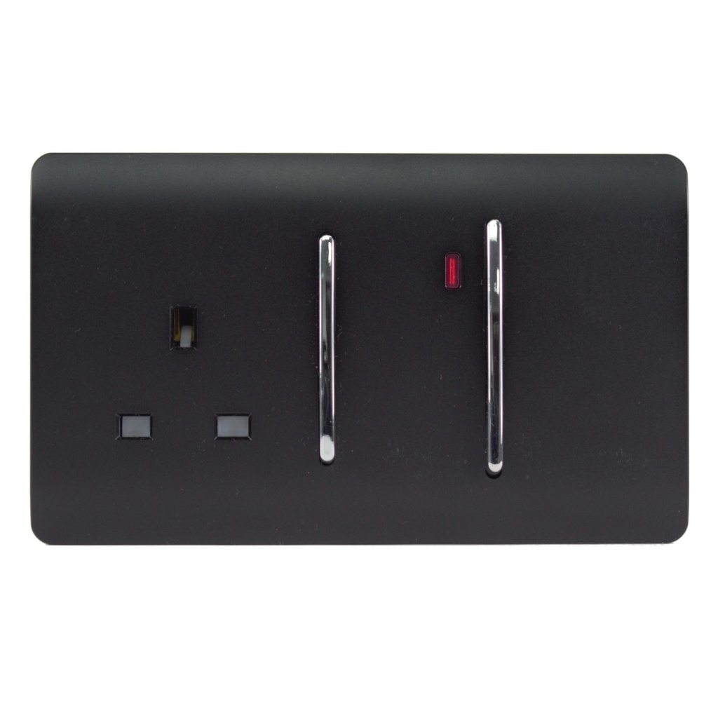 Trendi Cooker Control Panel 13amp Socket with 45 Amp Cooker Switch Neon Matt Black
