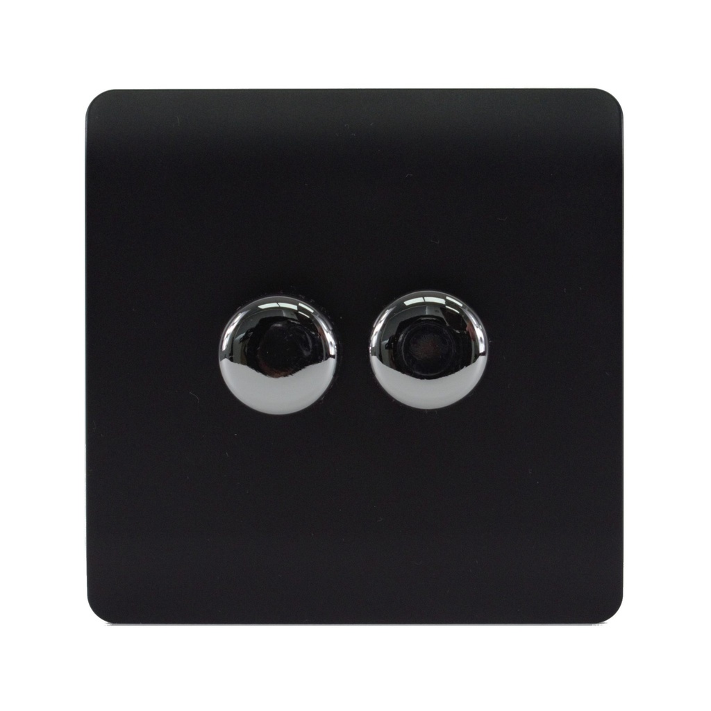 Trendi 2 Gang Artistic Modern Screwless 120 Watt LED Dimmer Switch Matt Black