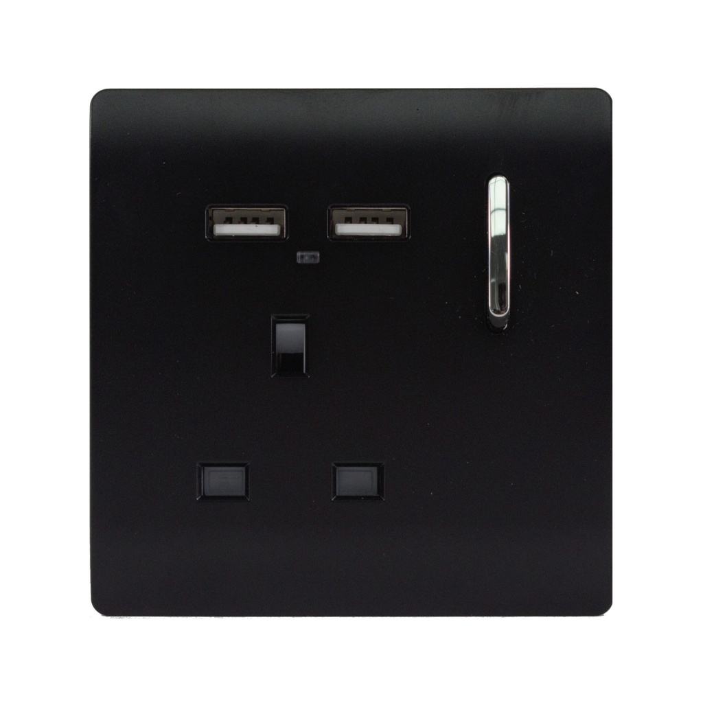 [ART-SKT13USBMBK] Trendi Switch 1 gang 13 amp Screwless USB Electrical Plug Socket Matt Black