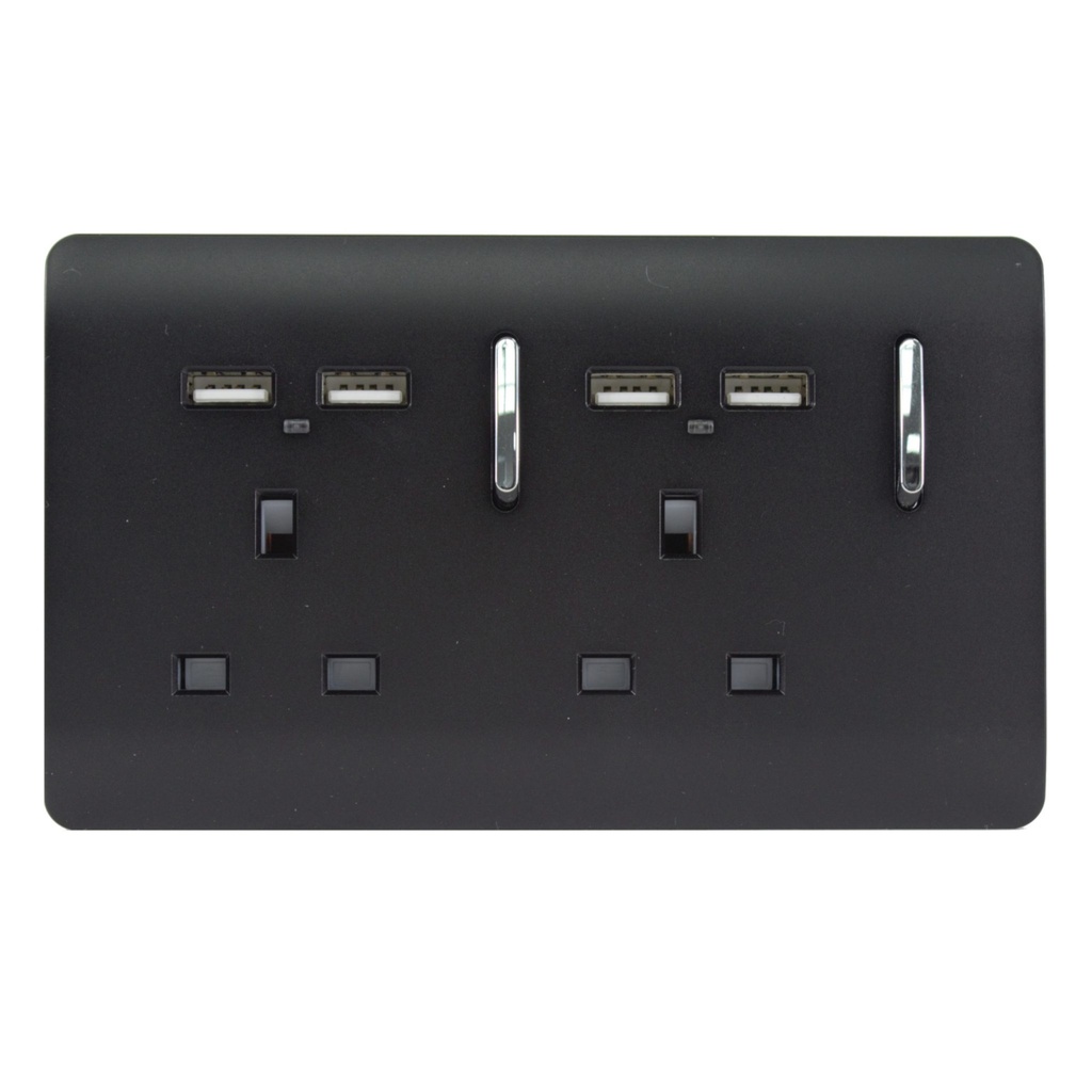 [ART-SKT213USBMBK] Trendi Switch 2 gang 13 amp USB Socket Matt Black