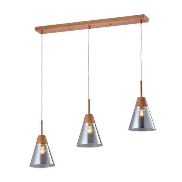 [955BRADLEY3] BRADLEY PENDANT 3xE27 GREY/WOOD