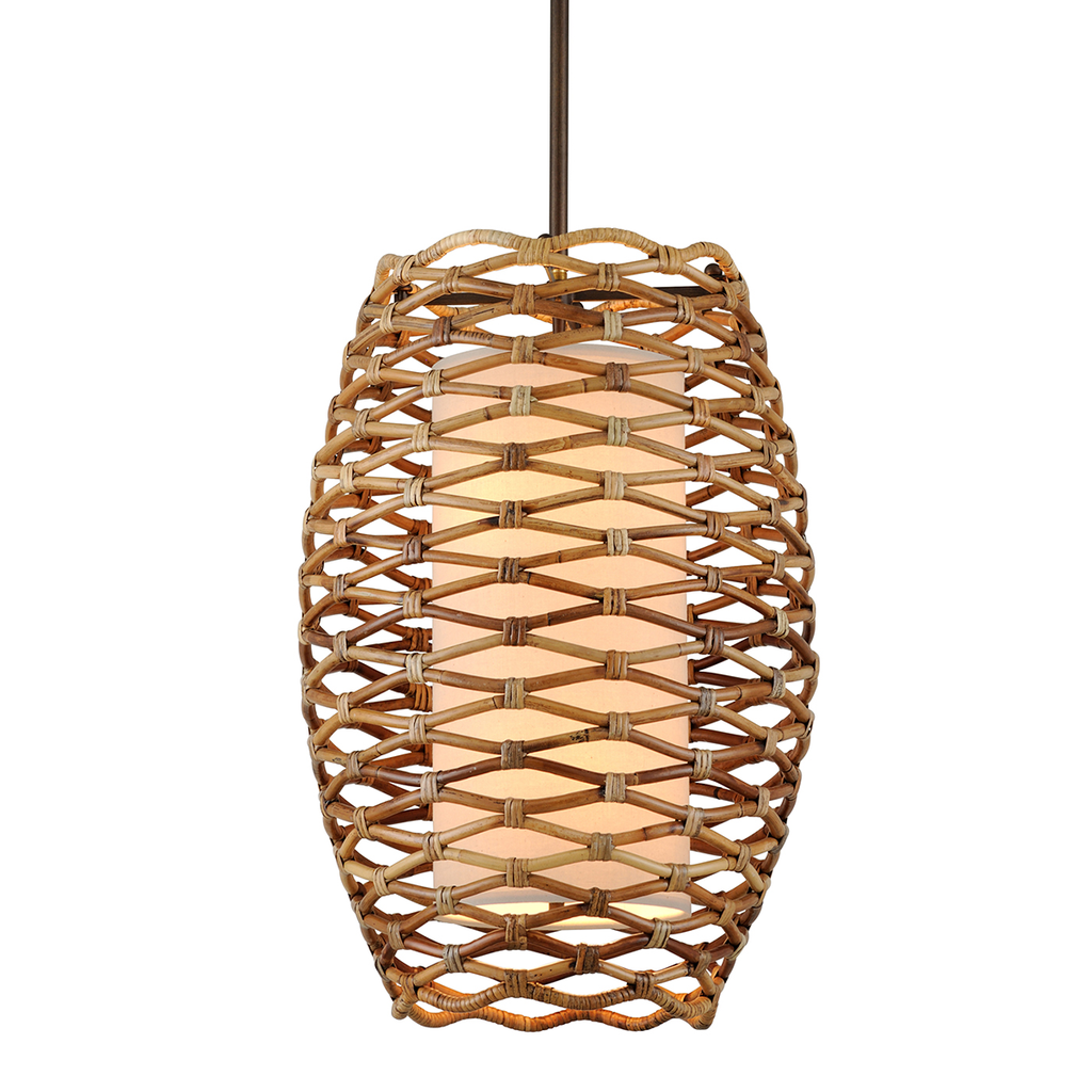 [F6746-CE] BALBOA Pendant, Width/Diameter 53.34cm, Height 76.20cm Min - Max Height 93.98cm - 200.66cm , Shade Material Rattan Shade Color Natural, E14 Base.