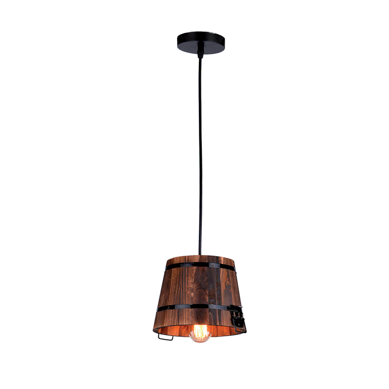 [955PAIL1] PAIL PENDANT 1XE27 BLACK WITH WOOD