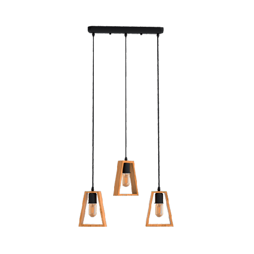 [955RONNY3] RONNY PENDANT 3xE27 BLACK/WOOD