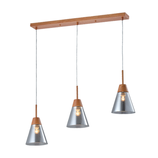 [955BRADLEY3] BRADLEY PENDANT 3xE27 GREY/WOOD