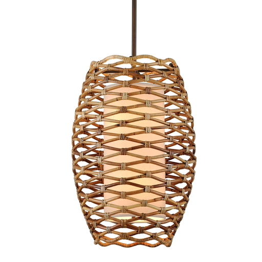 [F6746-CE] BALBOA Pendant, Width/Diameter 53.34cm, Height 76.20cm Min - Max Height 93.98cm - 200.66cm , Shade Material Rattan Shade Color Natural, E14 Base.
