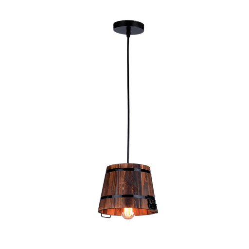 [955PAIL1] PAIL PENDANT 1XE27 BLACK WITH WOOD